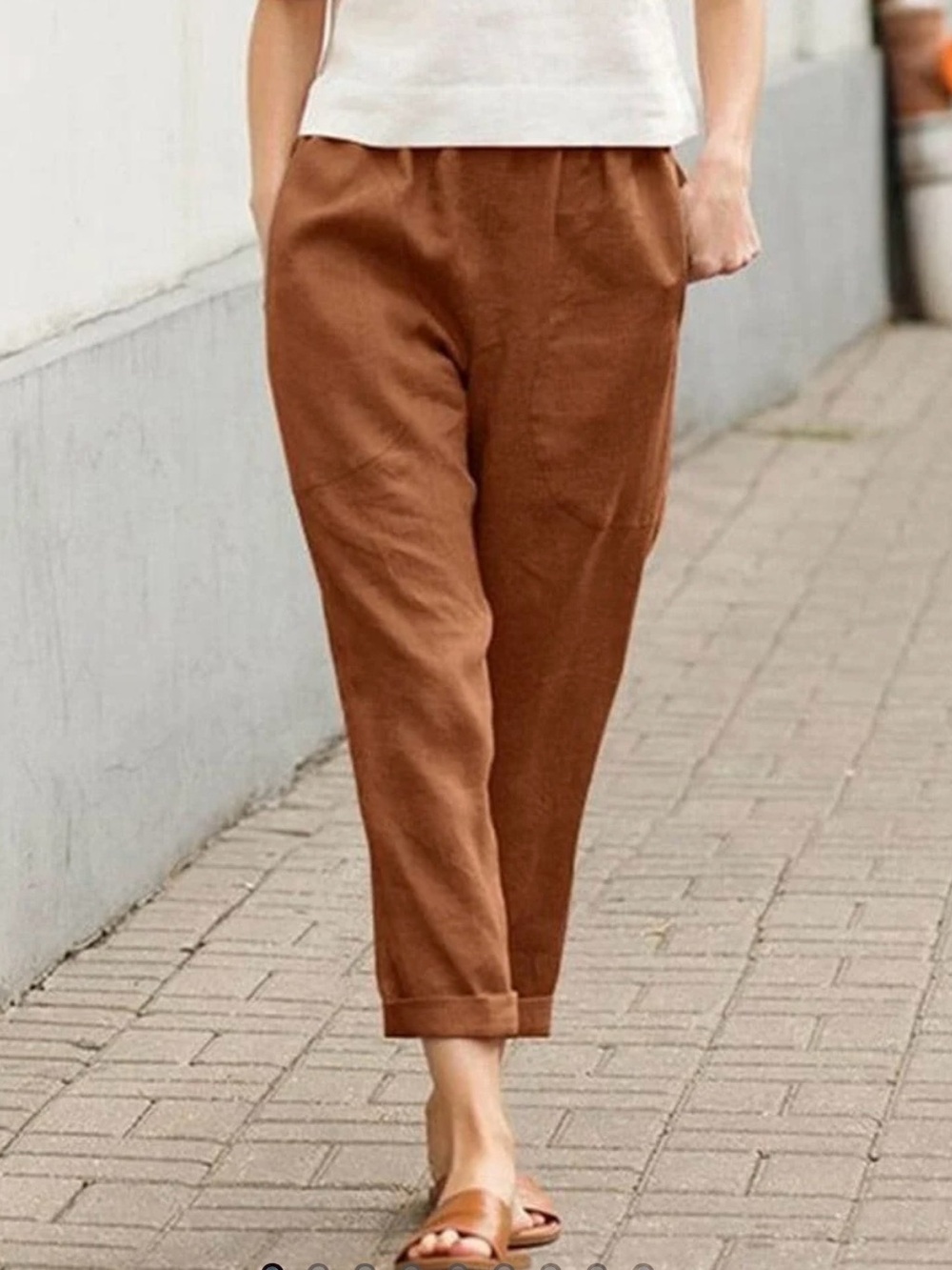 a new day Women's Tie-Waist Chinos in Rust Brown